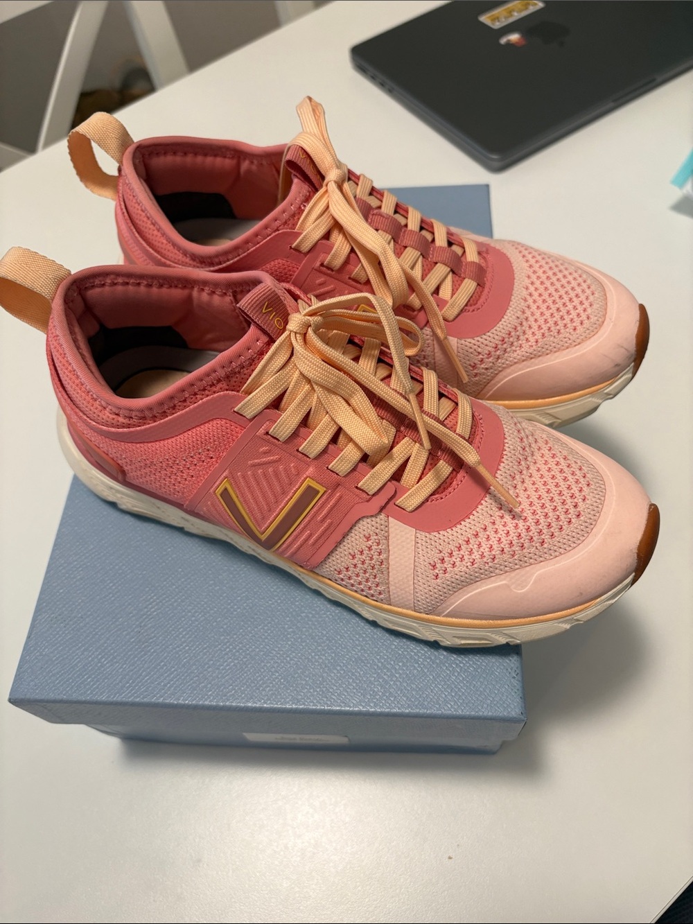 Vionic Women's Pink and Peach Knit Lace-Up Sneakers